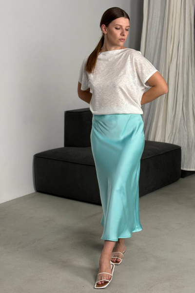 Голубая юбка А-силуэта из плотного шелка с эластичным поясом Ivera 4043 лазурный - фото 1