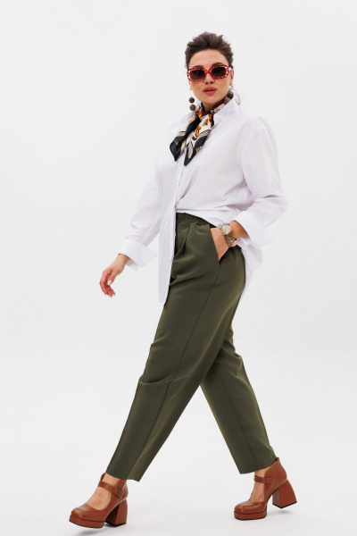 Зеленые брюки до щиколотки с заутюженными стрелками и карманами Anelli 1384 кипарисовый - фото 2