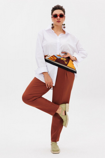 Коричневые брюки палаццо со стрелкой и практичными деталями Anelli 1384 жженая_охра - фото 8
