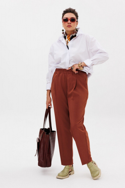 Коричневые брюки палаццо со стрелкой и практичными деталями Anelli 1384 жженая_охра - фото 7
