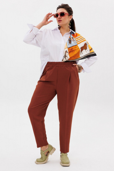 Коричневые брюки палаццо со стрелкой и практичными деталями Anelli 1384 жженая_охра - фото 6