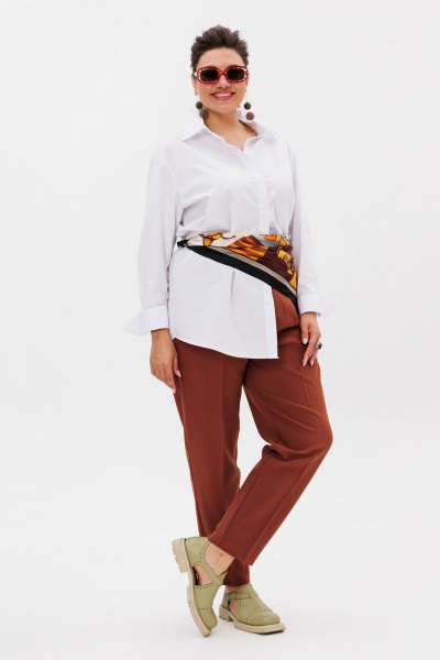 Коричневые брюки палаццо со стрелкой и практичными деталями Anelli 1384 жженая_охра - фото 4