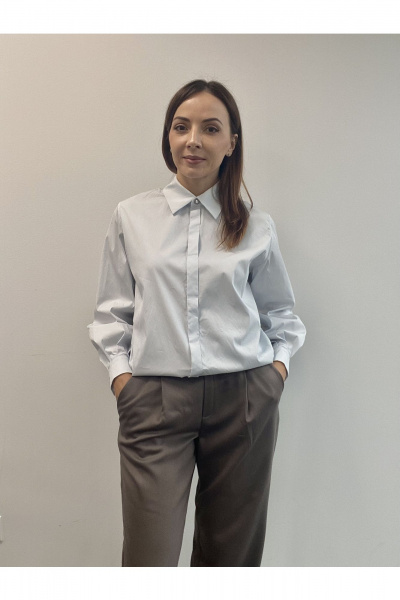 Голубая хлопковая блузка-рубашка оверсайз с жемчугом DOV 1 голубой - фото 8