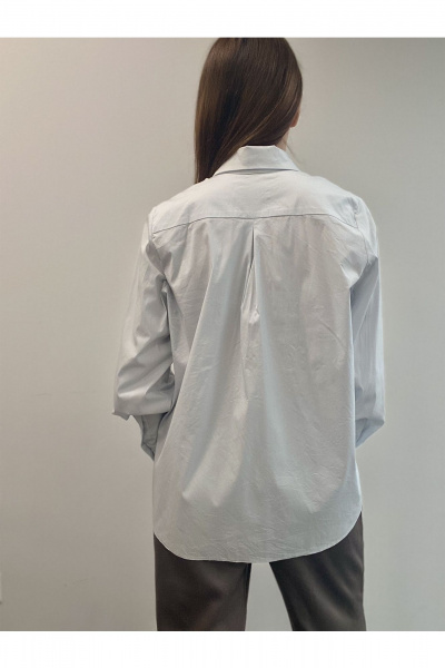 Голубая хлопковая блузка-рубашка оверсайз с жемчугом DOV 1 голубой - фото 7