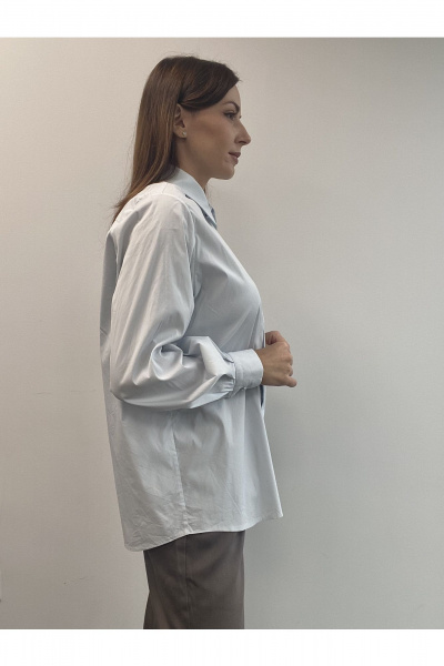 Голубая хлопковая блузка-рубашка оверсайз с жемчугом DOV 1 голубой - фото 6