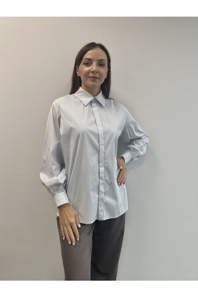 Голубая хлопковая блузка-рубашка оверсайз с жемчугом DOV 1 голубой - фото 4