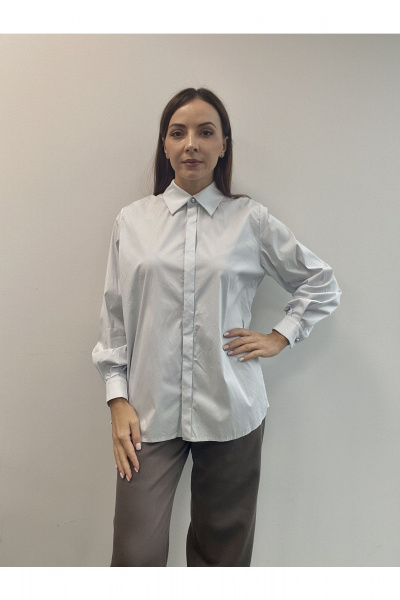 Голубая хлопковая блузка-рубашка оверсайз с жемчугом DOV 1 голубой - фото 3