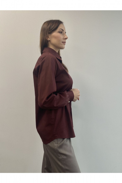 Красная блузка-рубашка оверсайз с пуговицами с жемчугом DOV 2 бургунди - фото 3