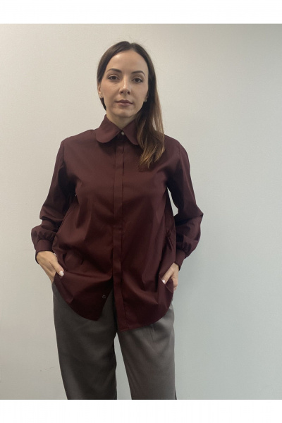 Красная блузка-рубашка оверсайз с пуговицами с жемчугом DOV 2 бургунди - фото 1