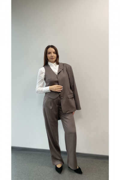 Деловой костюм из текстиля с палаццо и жакетом DOV 4 капучино - фото 5