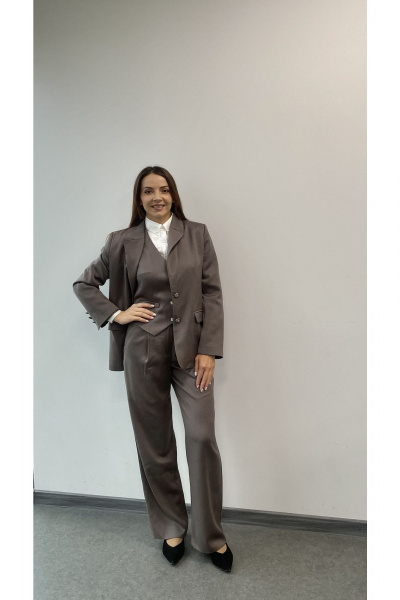 Деловой костюм из текстиля с палаццо и жакетом DOV 4 капучино - фото 1