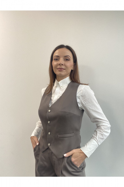 Деловой костюм из текстиля с палаццо и жакетом DOV 4 капучино - фото 3