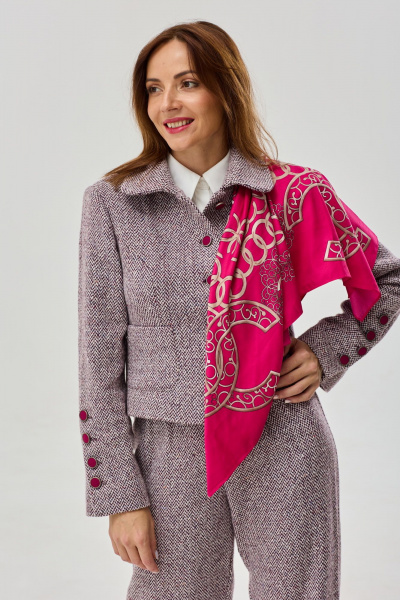 Мультиколор офисный костюм из текстиля с укороченным жакетом DOV 5 фиолетово-бордовый - фото 10