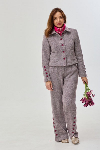 Мультиколор офисный костюм из текстиля с укороченным жакетом DOV 5 фиолетово-бордовый - фото 8
