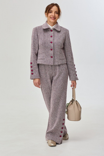 Мультиколор офисный костюм из текстиля с укороченным жакетом DOV 5 фиолетово-бордовый - фото 1