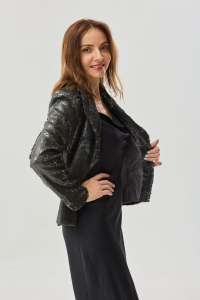 Серый укороченный приталенный жакет из пайеток для праздничных образов DOV 6 серый - фото 3