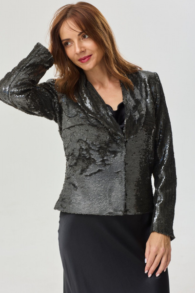 Серый укороченный приталенный жакет из пайеток для праздничных образов DOV 6 серый - фото 1