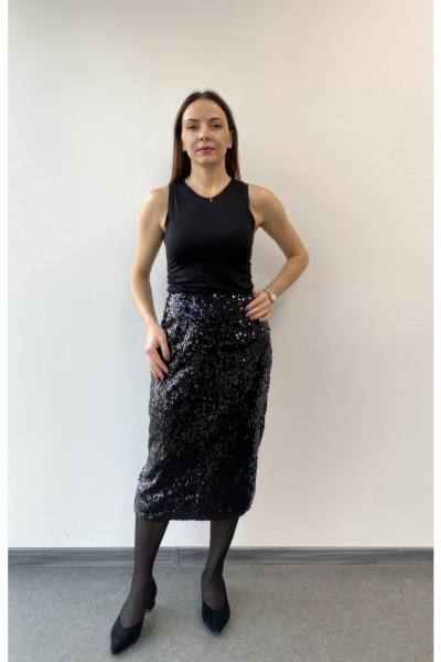 Черная миди юбка из пайеток с разрезом для нарядных образов DOV 8 - фото 3