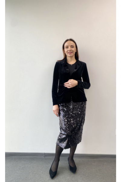 Черная миди юбка из пайеток с разрезом для нарядных образов DOV 8 - фото 2