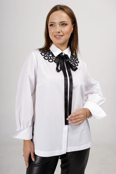 Хлопковая блузка с вышивкой и отложным воротником Condra 16250 белый - фото 6