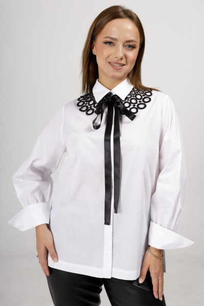 Хлопковая блузка с вышивкой и отложным воротником Condra 16250 белый - фото 1