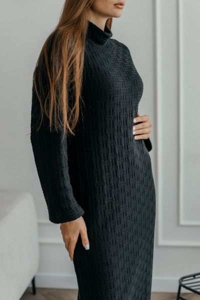 Платье миди из трикотажа с длинным рукавом и расклешенным низом Стильная леди 1055 черный - фото 3