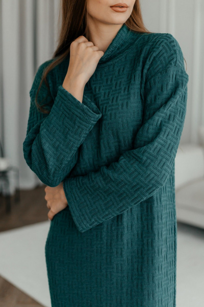 Платье из трикотажа с длинным рукавом и V-образным вырезом Стильная леди 1055 бирюза - фото 3