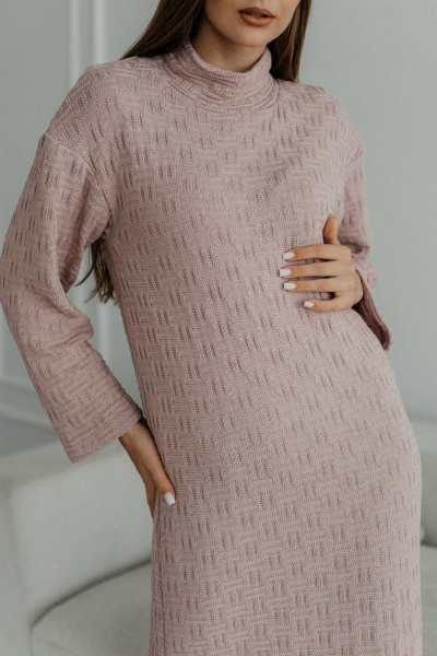 Миди платье из трикотажа с поясом и длинным рукавом Стильная леди 1055 розовый - фото 2