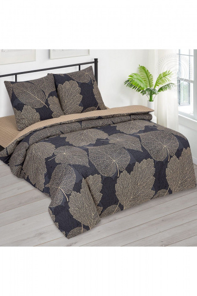 Постельный комплект бязь Премиум с наволочками бежевый и чёрный АРТПОСТЕЛЬ 504 майрон - фото 1