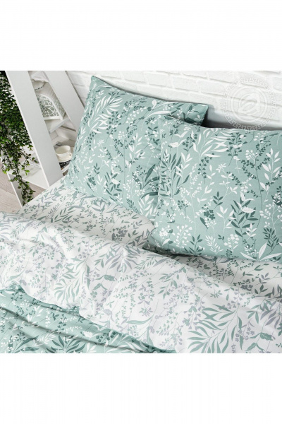 Постельный комплект из бязи зеленый на Евро с наволочками АРТПОСТЕЛЬ 514 сара - фото 2