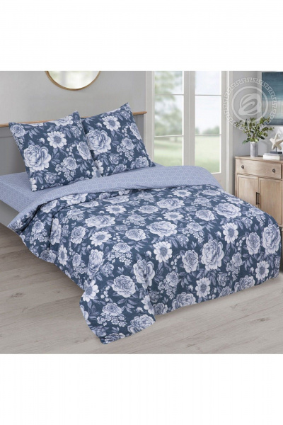 Комплект постельного белья из поплина с наволочками синий АРТПОСТЕЛЬ 900 дарьяна - фото 1