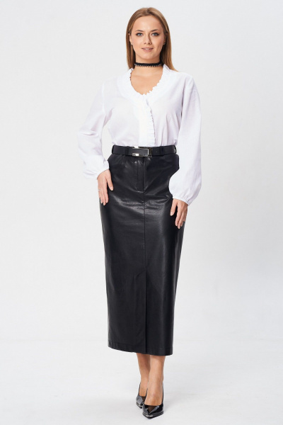 Белая блузка из хлопка с V-вырезом и рюшей, демисезон Your size 2242 - фото 2