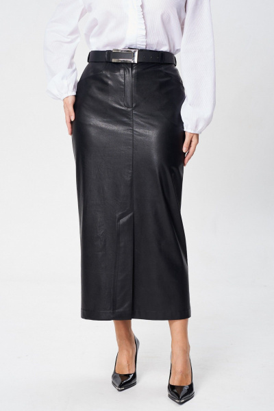 Черная юбка из экокожи с карманами и разрезом, длина 87-90 см Your size 2243 - фото 6