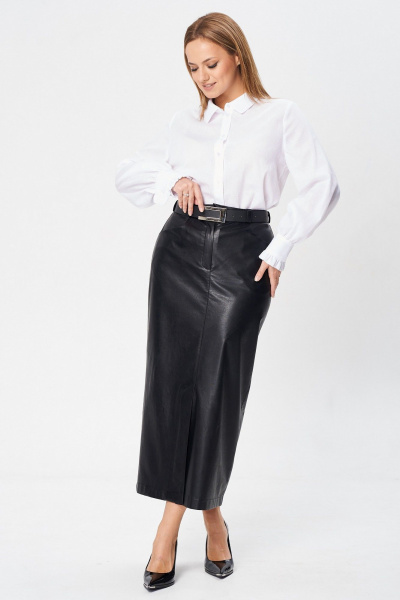 Черная юбка из экокожи с карманами и разрезом, длина 87-90 см Your size 2243 - фото 3