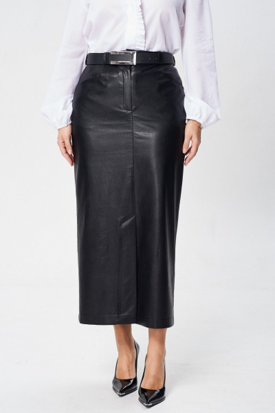 Черная юбка из экокожи с карманами и разрезом, длина 87-90 см Your size 2243 - фото 2