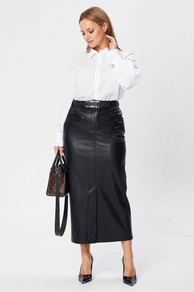 Черная юбка из экокожи с карманами и разрезом, длина 87-90 см Your size 2243 - фото 1