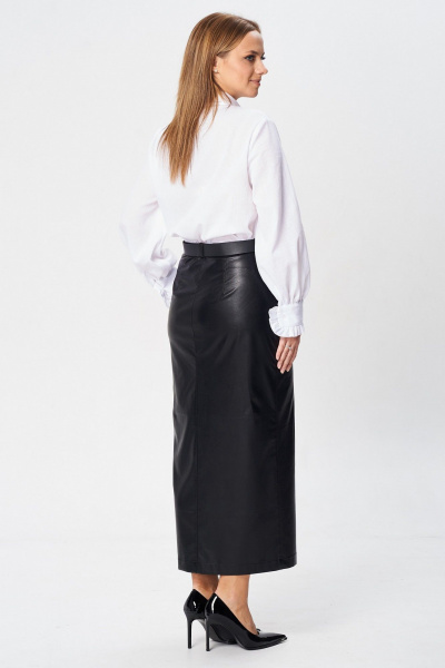 Стильная белая блузка с воротником-стойкой и рюшами, демисезон Your size 2244 - фото 3