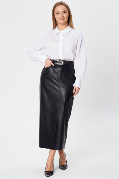 Стильная белая блузка с воротником-стойкой и рюшами, демисезон Your size 2244 - фото 2