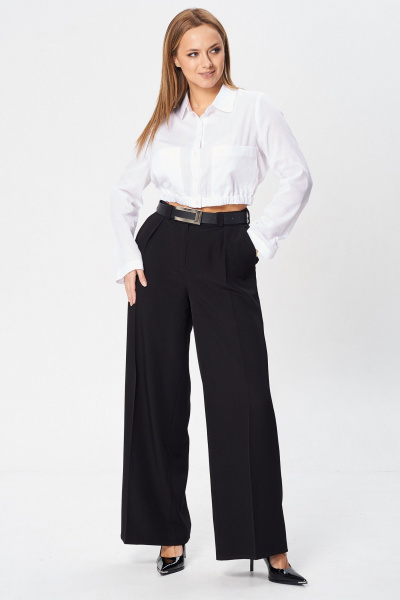 Укороченная белая блузка из хлопка с присборенным низом, демисезон Your size 2245 - фото 3