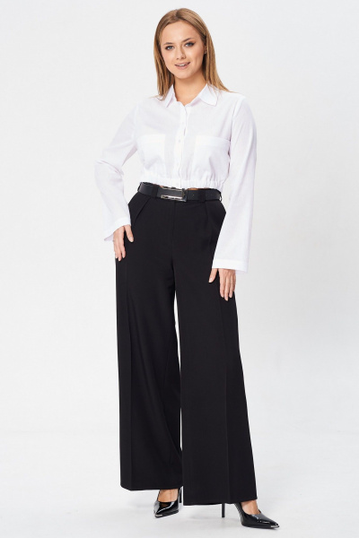 Укороченная белая блузка из хлопка с присборенным низом, демисезон Your size 2245 - фото 2