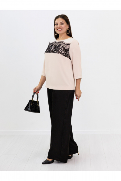 Бежевая кружевная блузка с воротником и вырезом, на каждый день Ollsy 02109 - фото 6