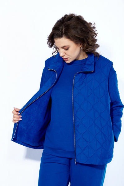 Комплект из брюк, джемпера и жилета из футера и стежки, демисезон Anastasia 1193 индиго - фото 18