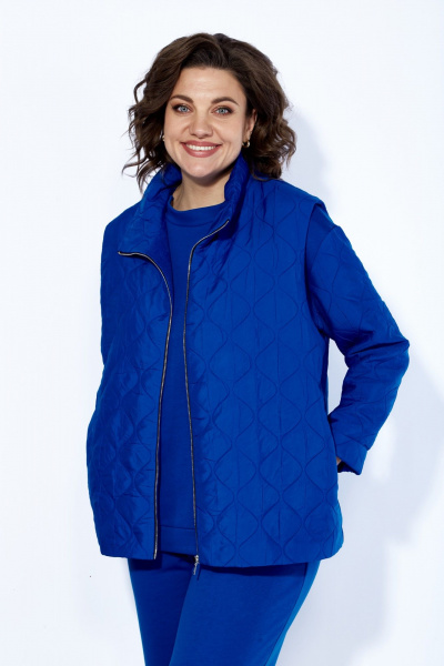 Комплект из брюк, джемпера и жилета из футера и стежки, демисезон Anastasia 1193 индиго - фото 17