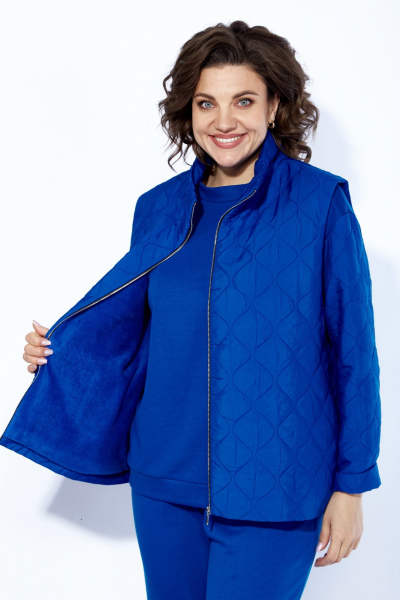 Комплект из брюк, джемпера и жилета из футера и стежки, демисезон Anastasia 1193 индиго - фото 16