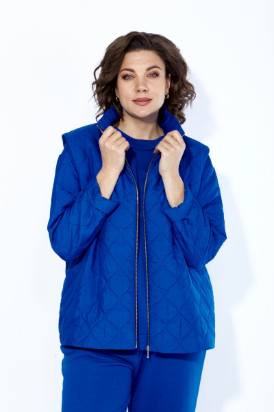 Комплект из брюк, джемпера и жилета из футера и стежки, демисезон Anastasia 1193 индиго - фото 15