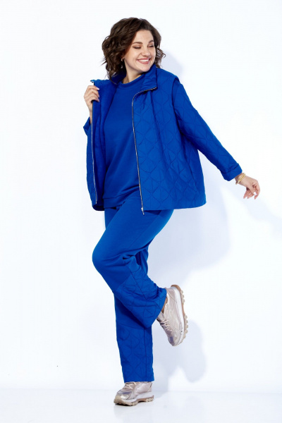 Комплект из брюк, джемпера и жилета из футера и стежки, демисезон Anastasia 1193 индиго - фото 8