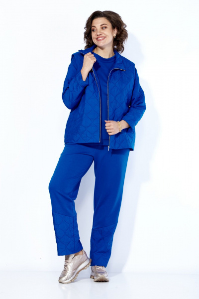 Комплект из брюк, джемпера и жилета из футера и стежки, демисезон Anastasia 1193 индиго - фото 6