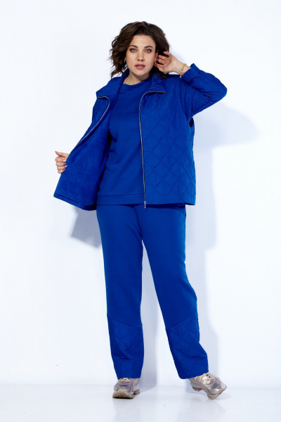 Комплект из брюк, джемпера и жилета из футера и стежки, демисезон Anastasia 1193 индиго - фото 3