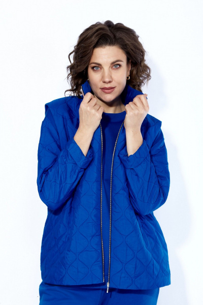 Комплект из брюк, джемпера и жилета из футера и стежки, демисезон Anastasia 1193 индиго - фото 2