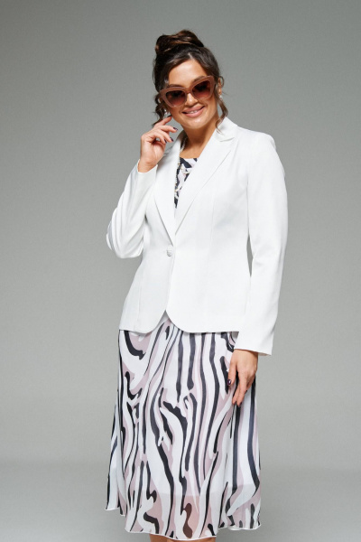 Нарядный белый жакет с платьем из шифона, на каждый день Beautiful&Free 6272 молочный - фото 3